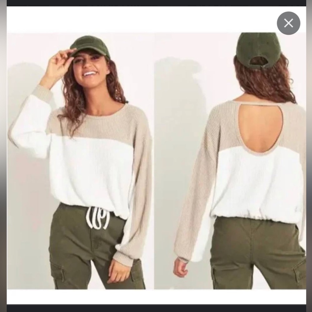 HOLLISTER tie front open back waffle tee